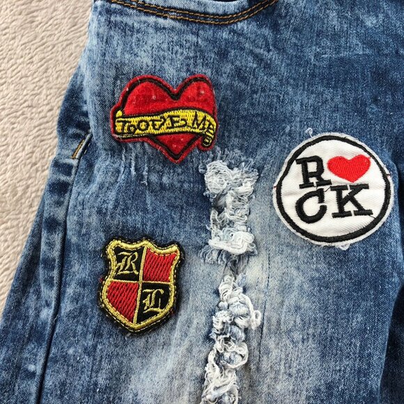 Rebel Love Womens Jeans Size 7/8 Skinny Distressed Blue Denim Applique Y2K Casua - Picture 9 of 16